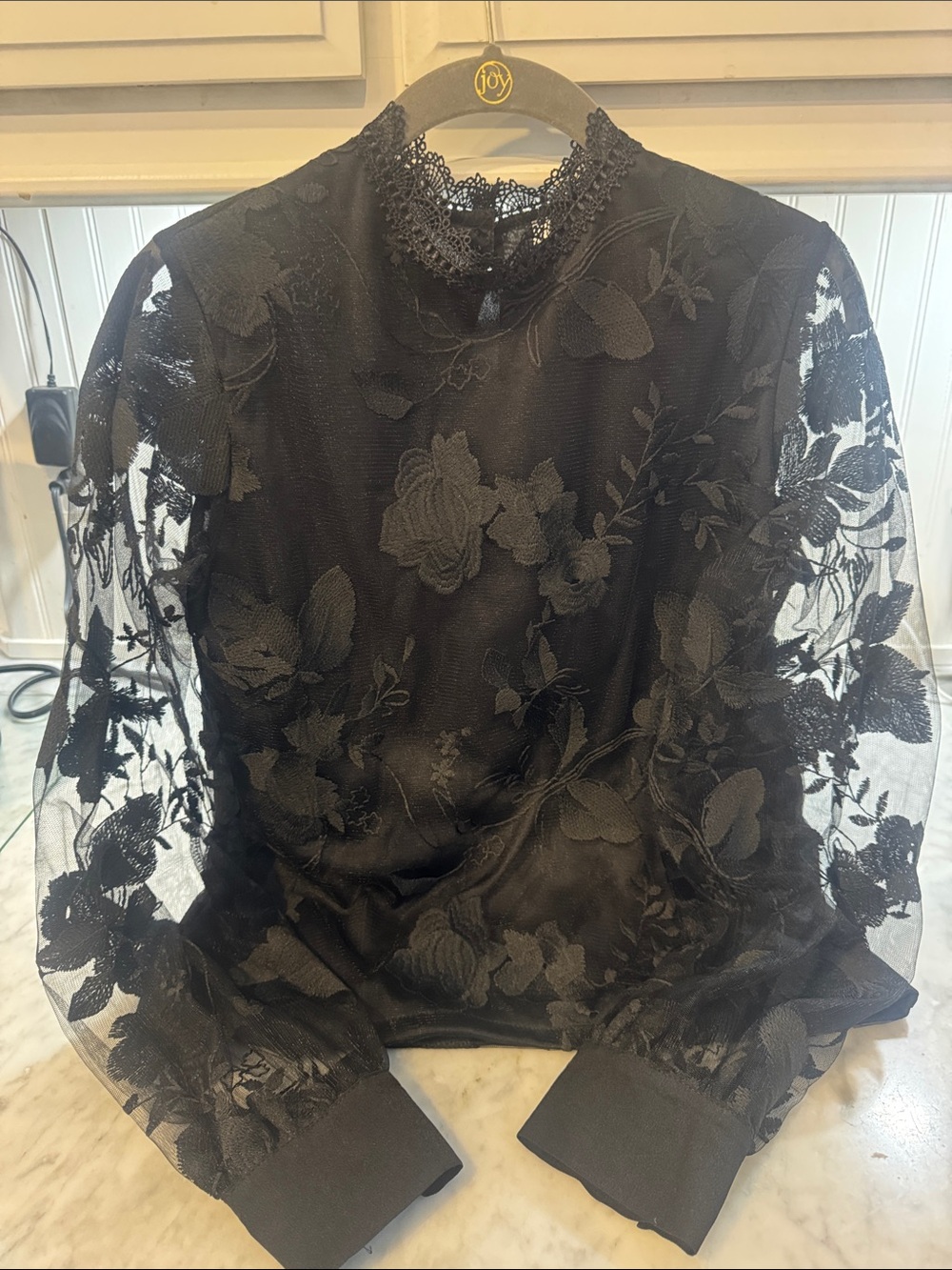 Black Designer Floral Lace Top